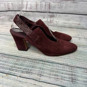 Vince Burgundy Suede Slingback Heels Pointed Toe Size 6 Leather Italy